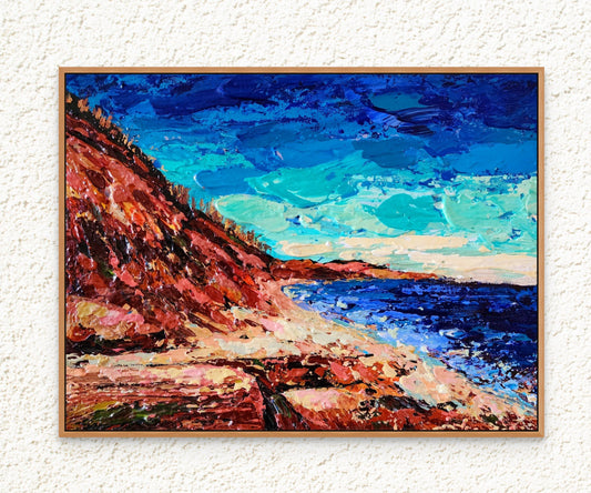 "Crimson Cliffs by the Ocean"