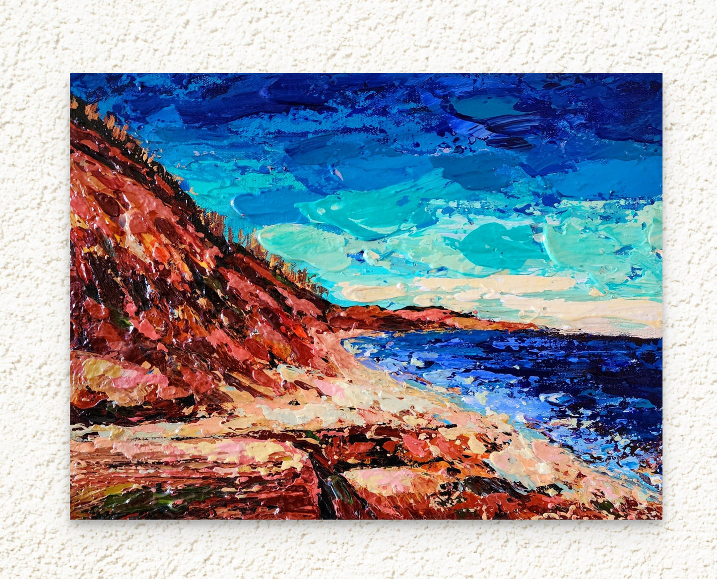 "Crimson Cliffs by the Ocean"